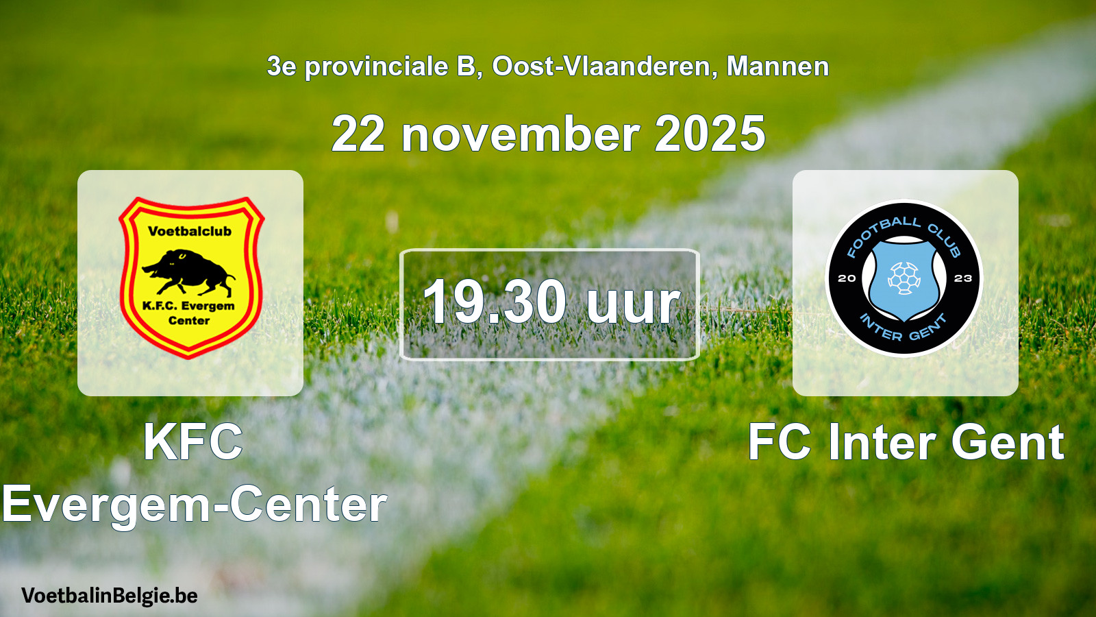 Scheduled match men football: KFC Evergem-Center - FC Inter Gent (22 November 2025)