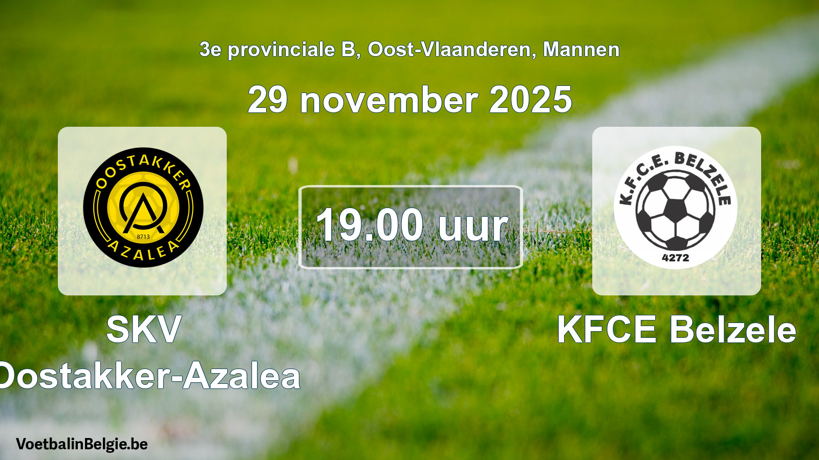 Geplande wedstrijd mannenvoetbal: SKV Oostakker-Azalea - KFCE Belzele (29 november 2025)