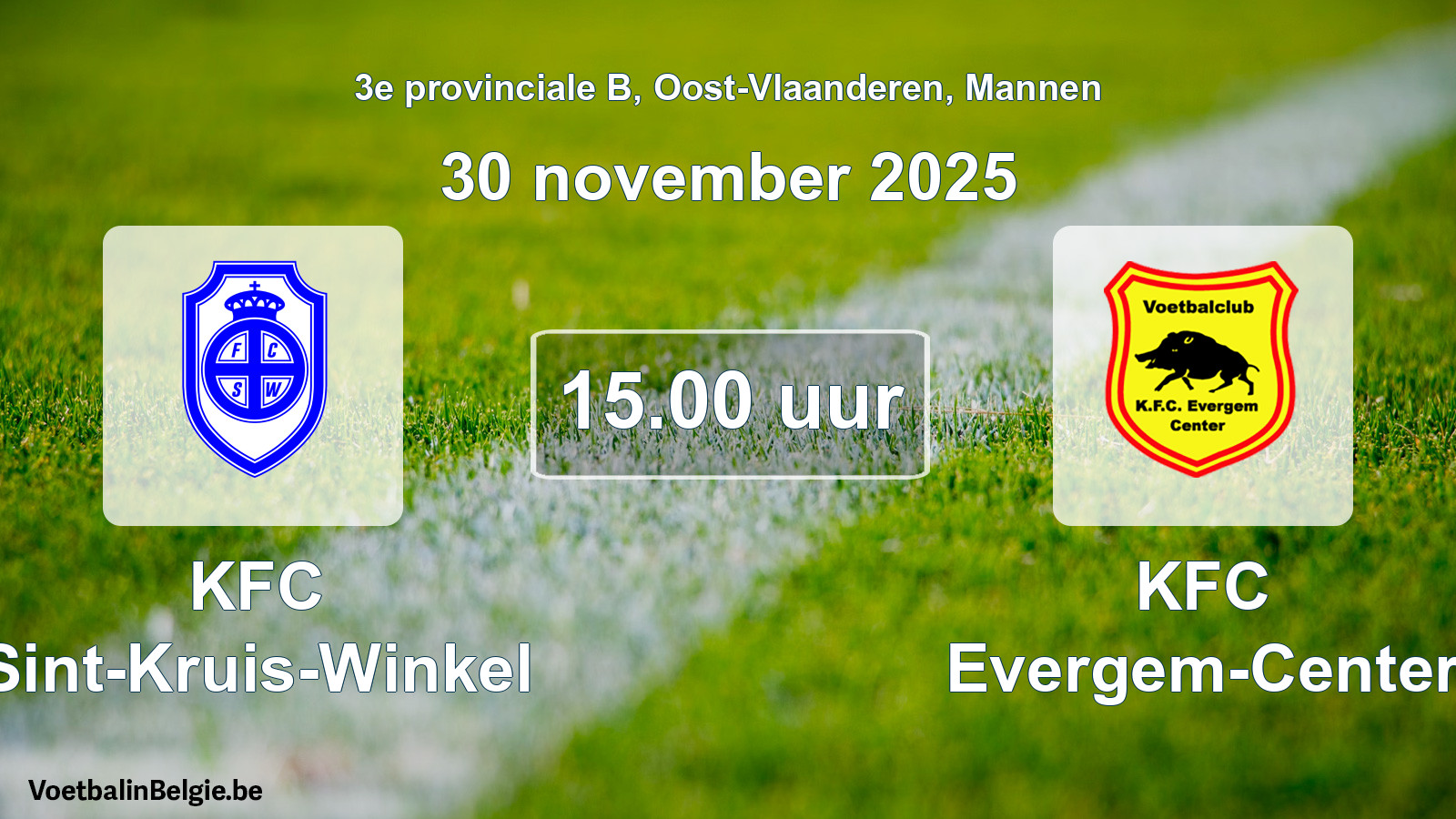 Scheduled match men football: KFC Sint-Kruis-Winkel - KFC Evergem-Center (30 November 2025)