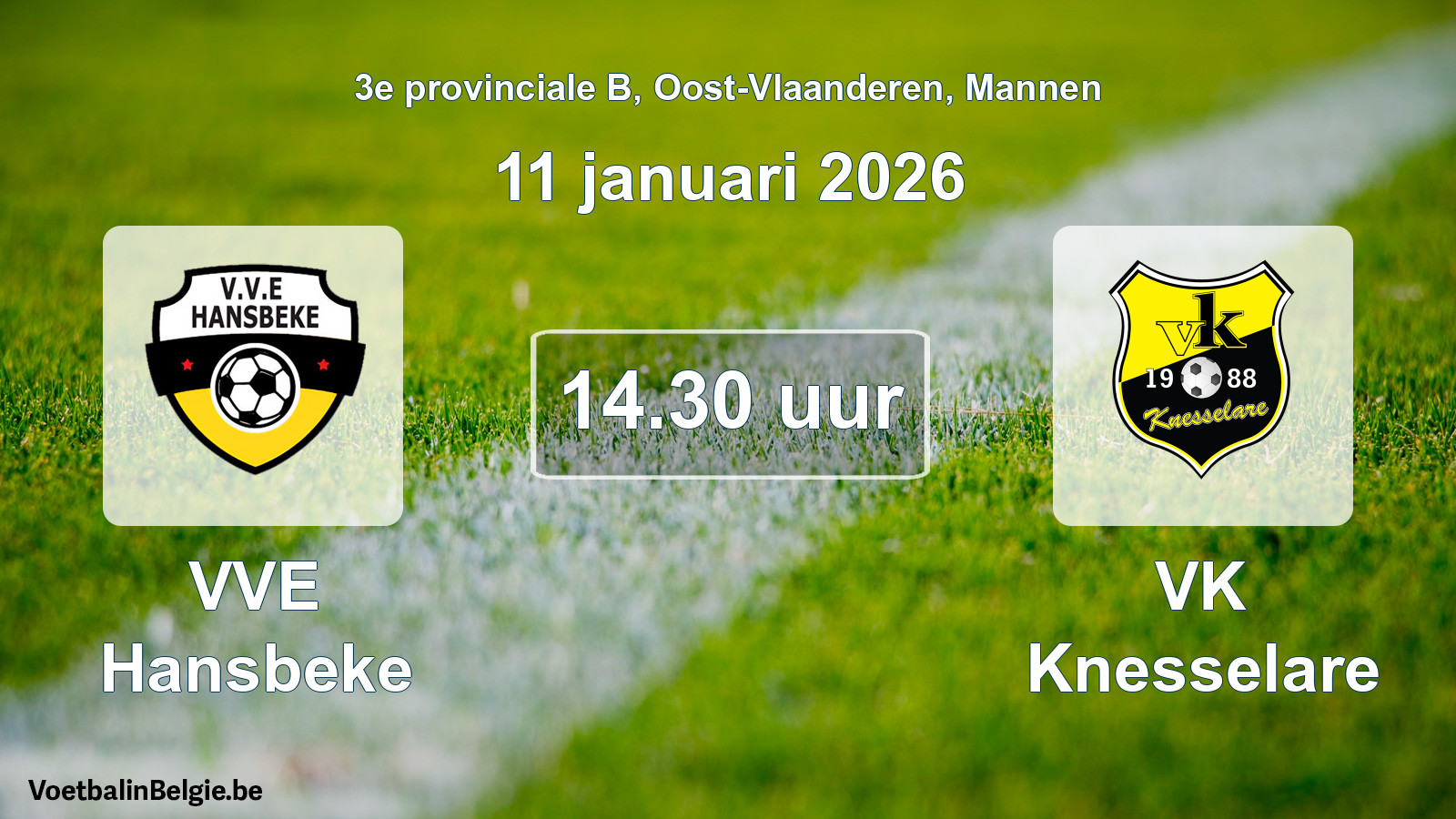 Geplande wedstrijd mannenvoetbal: VVE Hansbeke - VK Knesselare (11 januari 2026)