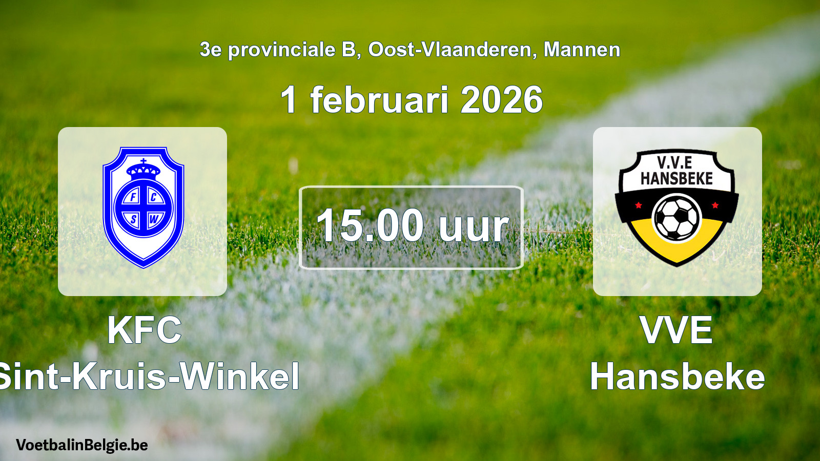 Scheduled match men football: KFC Sint-Kruis-Winkel - VVE Hansbeke (1 February 2026)