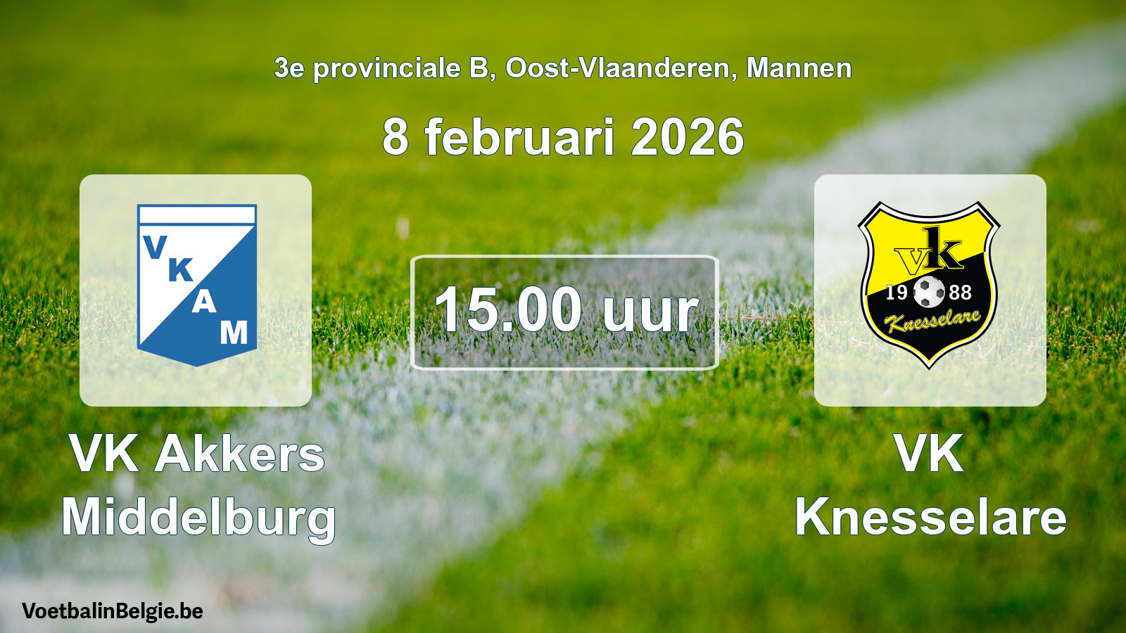 Geplande wedstrijd mannenvoetbal: VK Akkers Middelburg - VK Knesselare (8 februari 2026)