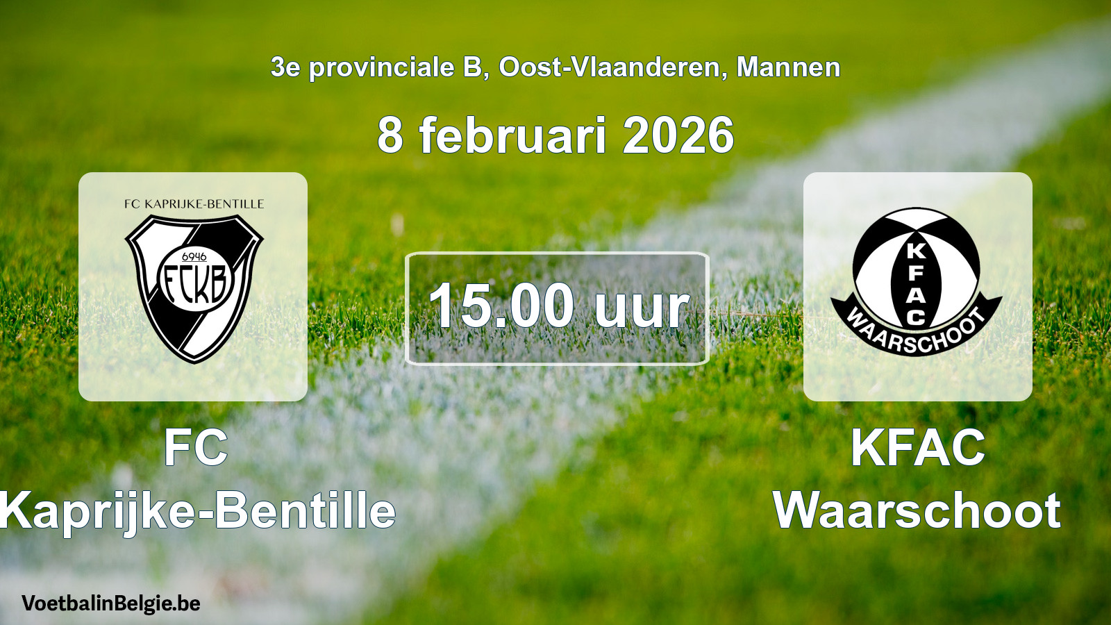 Scheduled match men football: FC Kaprijke-Bentille - KFAC Waarschoot (8 February 2026)
