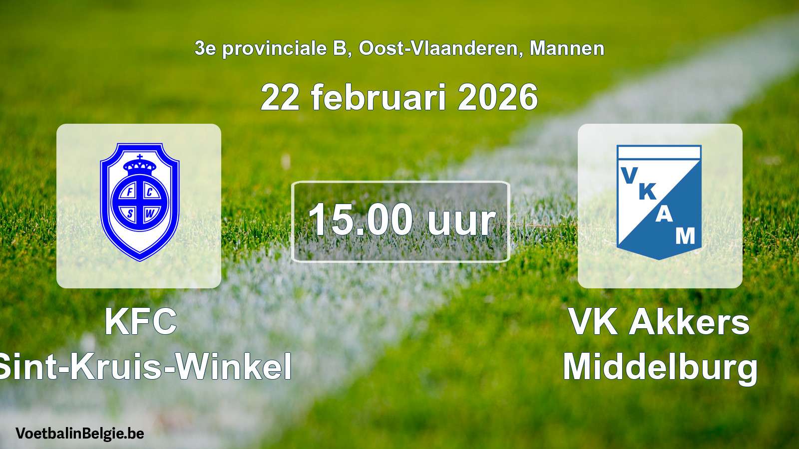 Scheduled match men football: KFC Sint-Kruis-Winkel - VK Akkers Middelburg (22 February 2026)