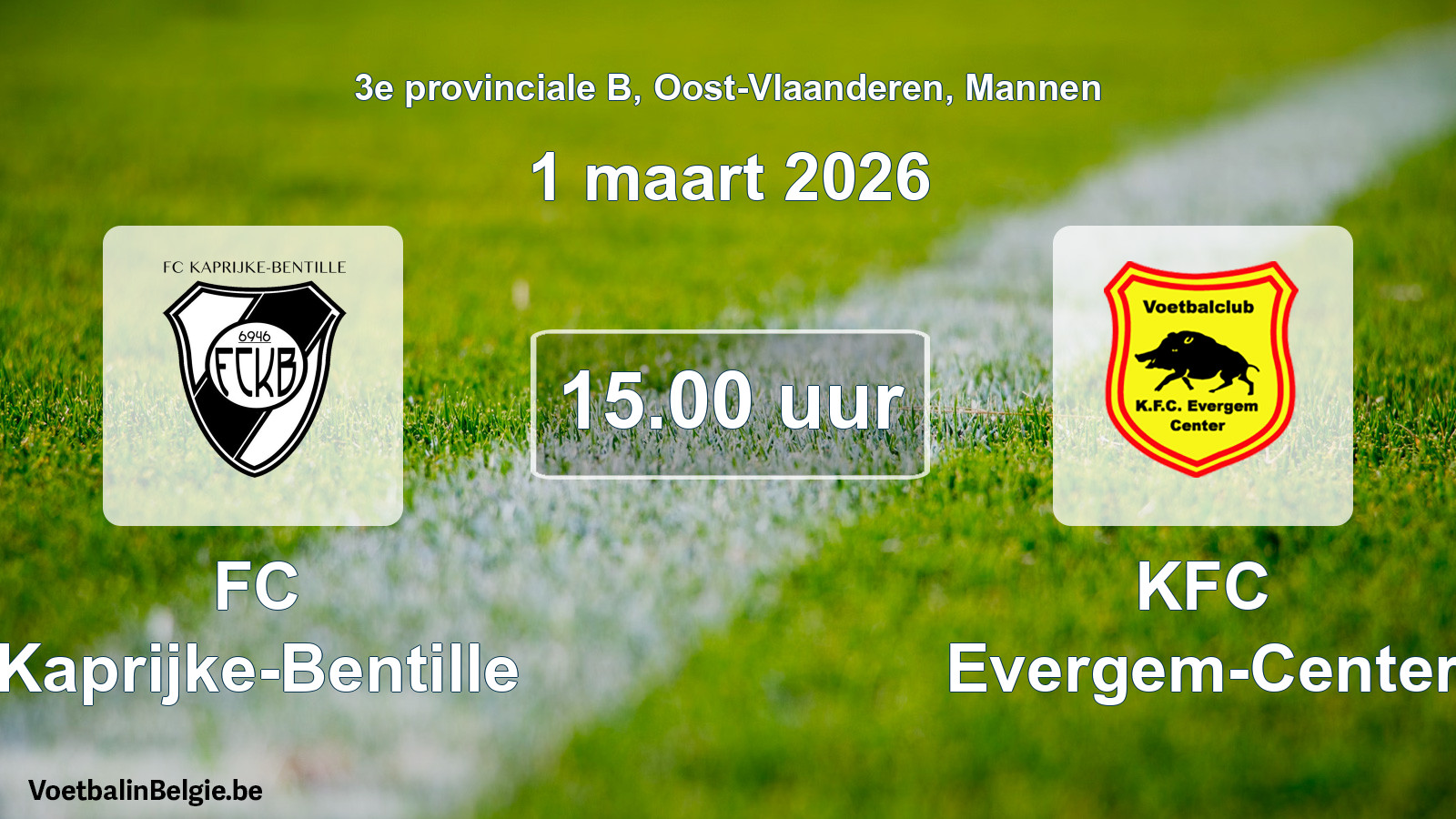 Scheduled match men football: FC Kaprijke-Bentille - KFC Evergem-Center (1 March 2026)