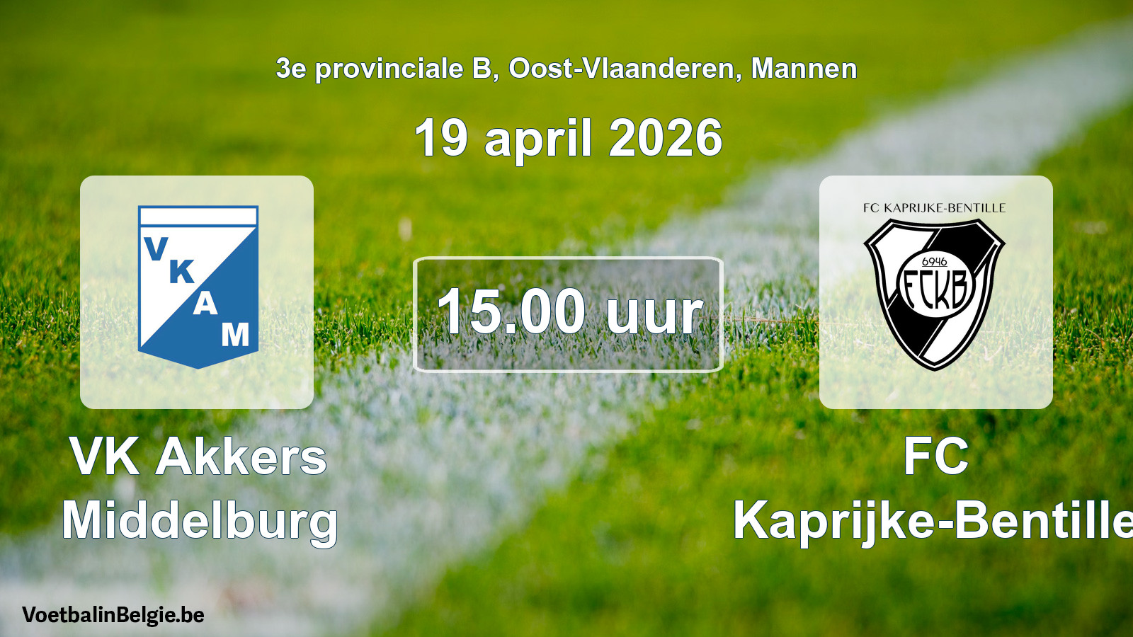 Scheduled match men football: VK Akkers Middelburg - FC Kaprijke-Bentille (19 April 2026)