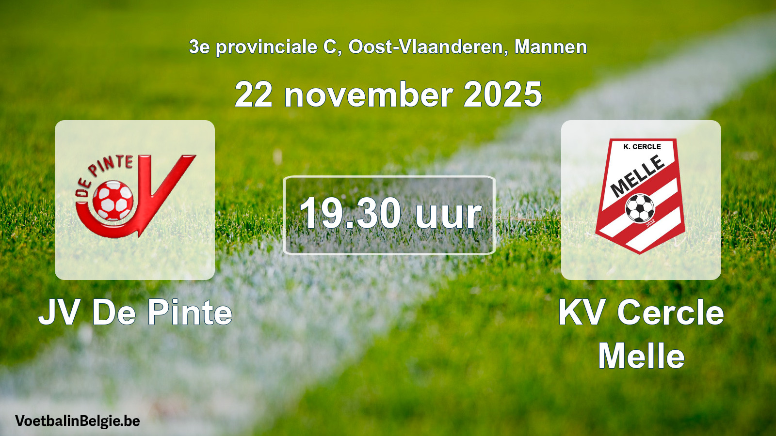 Scheduled match men football: JV De Pinte - KV Cercle Melle (22 November 2025)