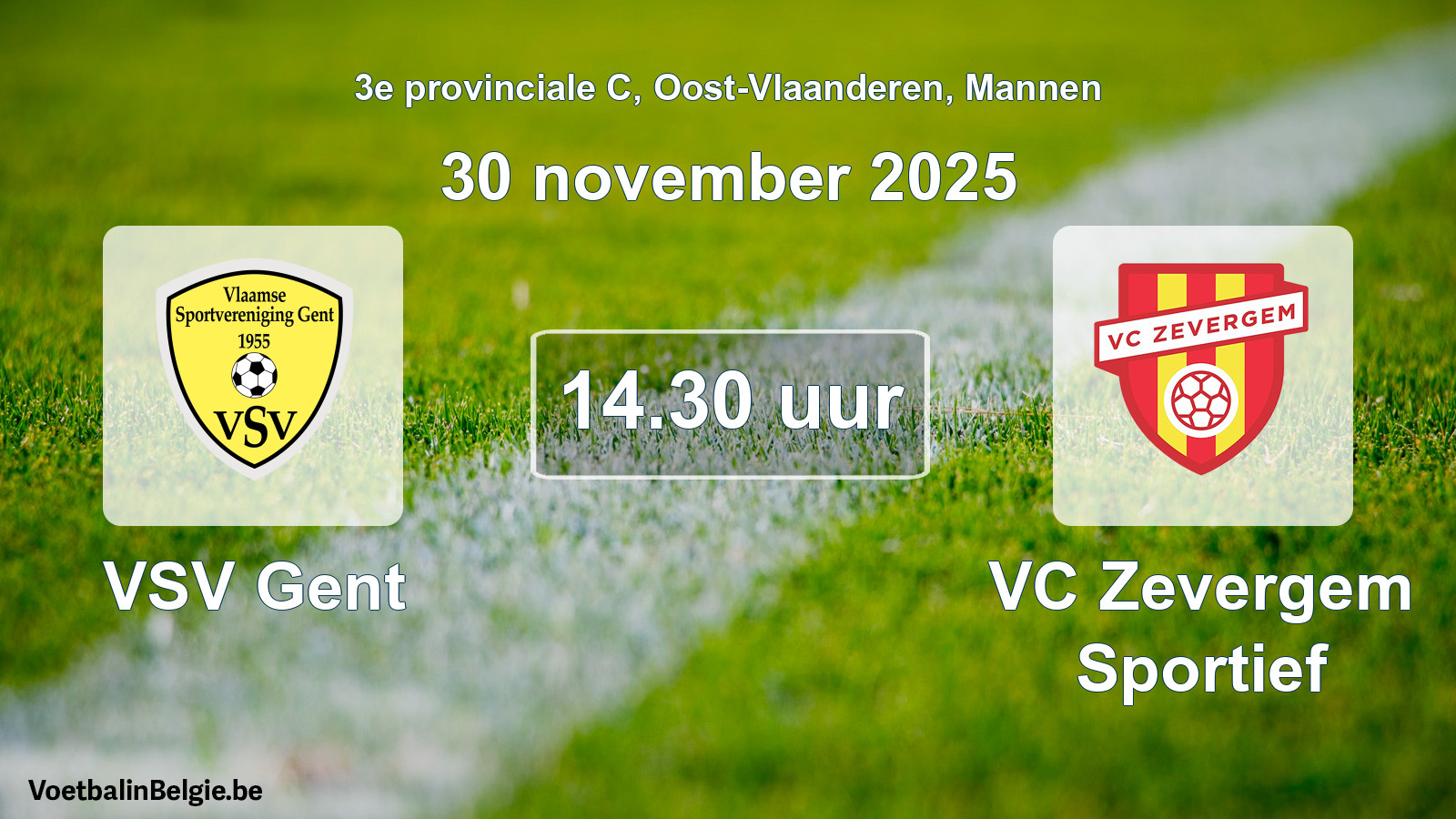 Match prévu football hommes: VSV Gent - VC Zevergem Sportief (30 novembre 2025)