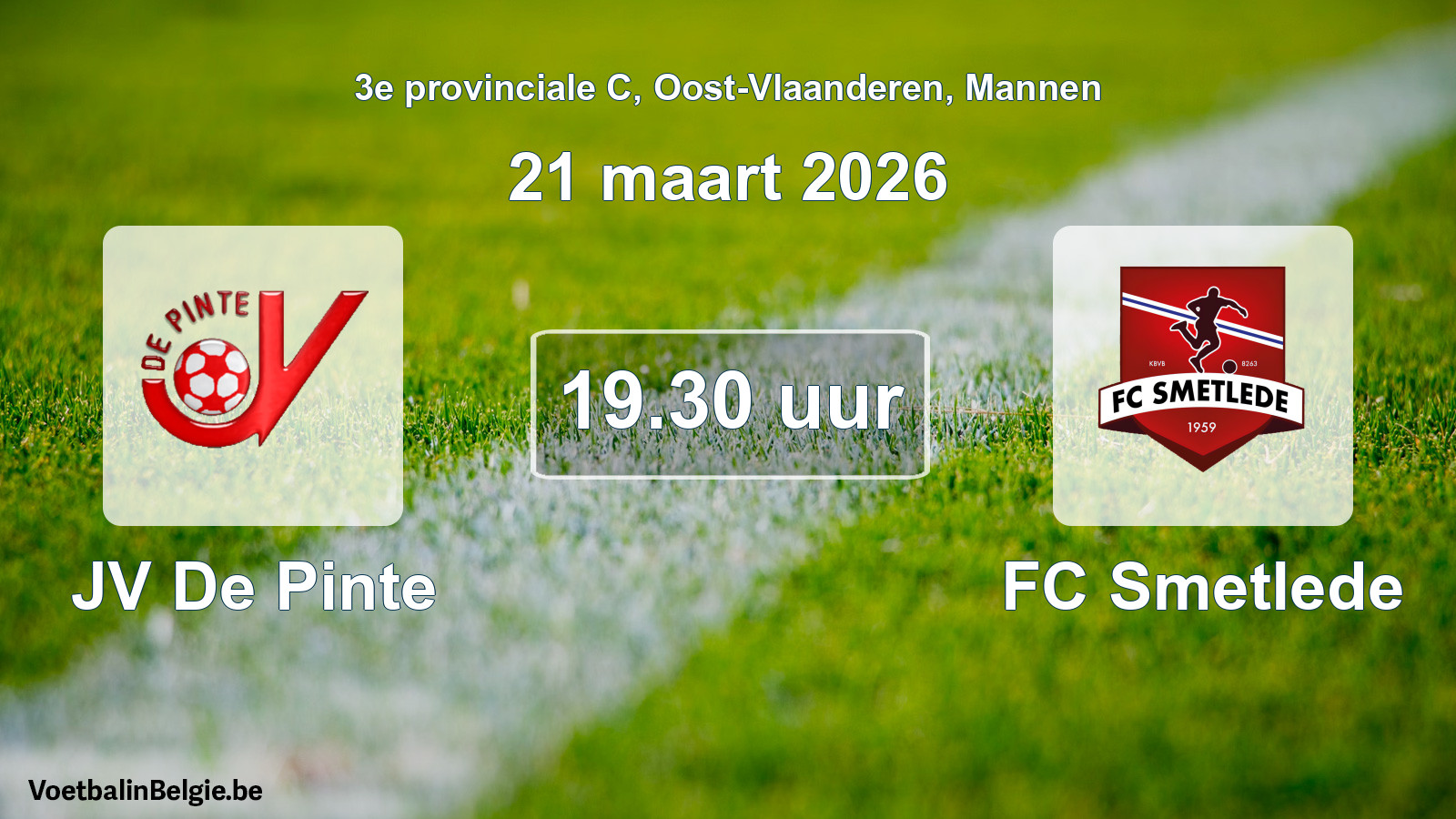 Scheduled match men football: JV De Pinte - FC Smetlede (21 March 2026)