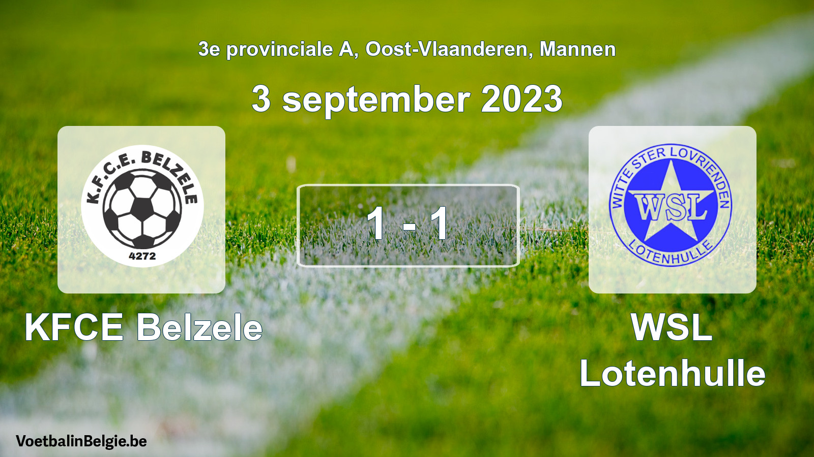 Gespeelde wedstrijd mannenvoetbal: KFCE Belzele - WSL Lotenhulle 1 - 1 (3 september 2023)