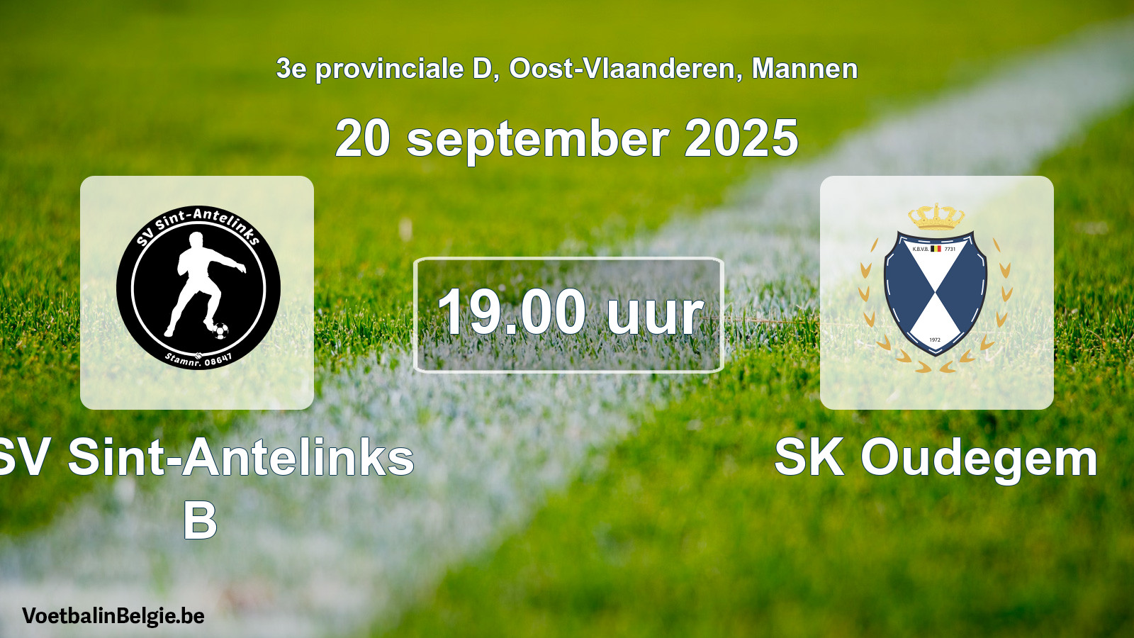 Scheduled match men football: SV Sint-Antelinks B - SK Oudegem (20 September 2025)