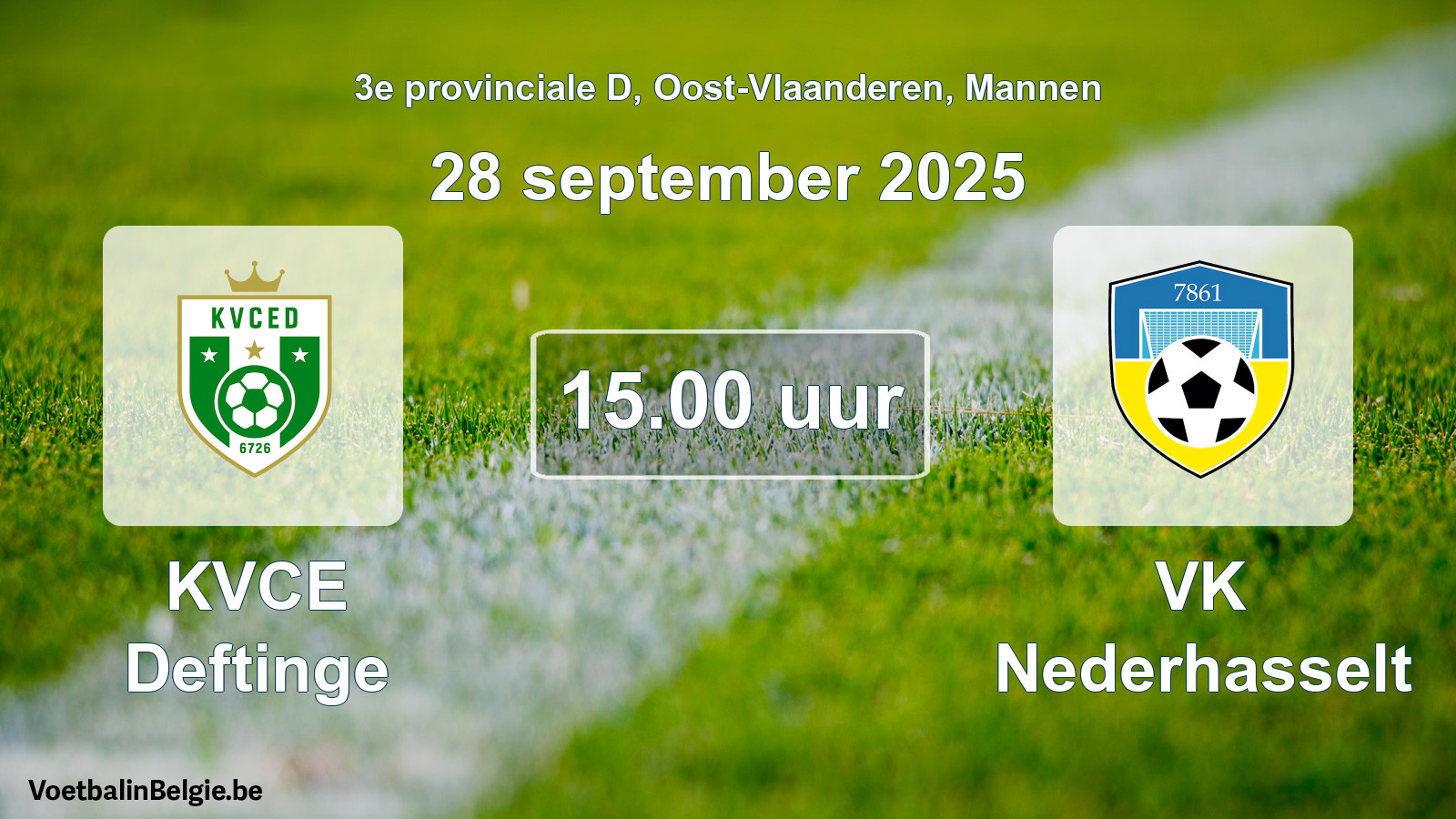 Scheduled match men football: KVCE Deftinge - VK Nederhasselt (28 September 2025)