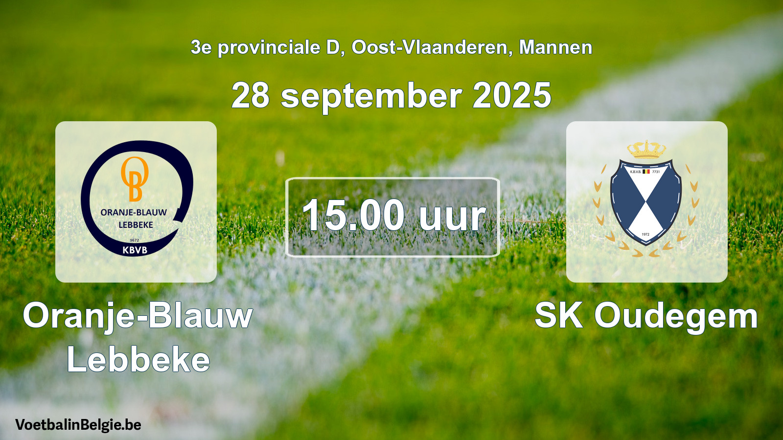 Scheduled match men football: Oranje-Blauw Lebbeke - SK Oudegem (28 September 2025)