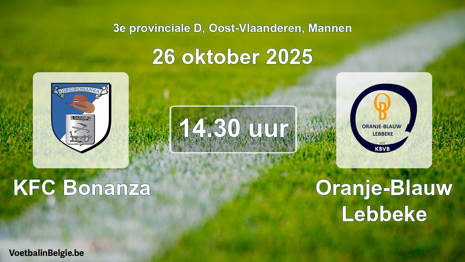 Geplantes Spiel männer-Fußball: KFC Bonanza - Oranje-Blauw Lebbeke (26 Oktober 2025)