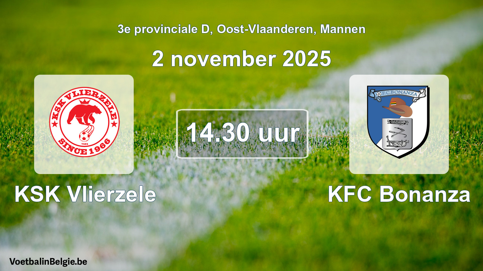 Geplantes Spiel männer-Fußball: KSK Vlierzele - KFC Bonanza (2 November 2025)