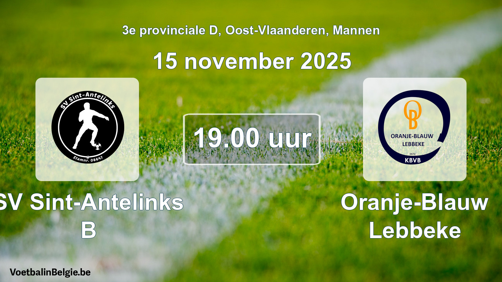 Scheduled match men football: SV Sint-Antelinks B - Oranje-Blauw Lebbeke (15 November 2025)