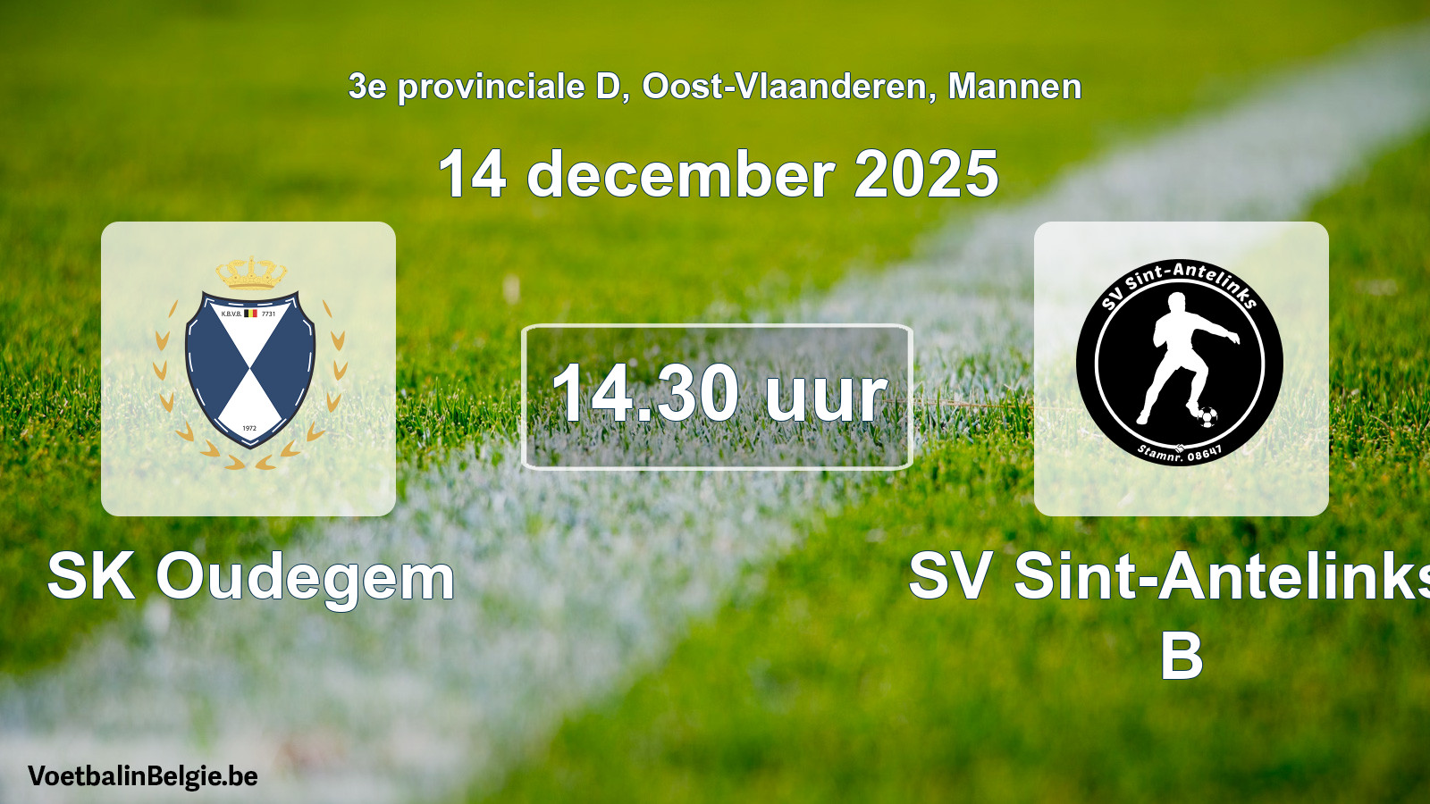 Geplande wedstrijd mannenvoetbal: SK Oudegem - SV Sint-Antelinks B (14 december 2025)