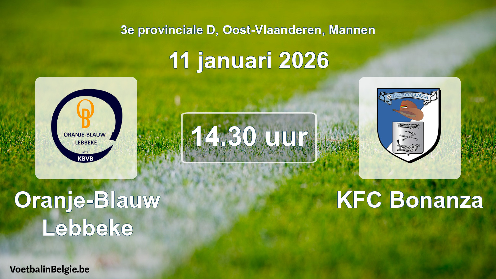 Scheduled match men football: Oranje-Blauw Lebbeke - KFC Bonanza (11 January 2026)