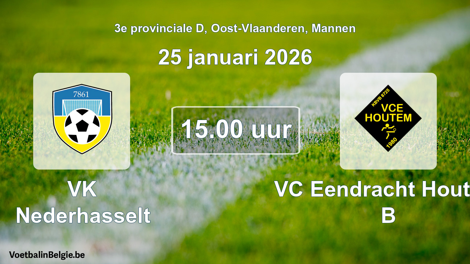 Geplande wedstrijd mannenvoetbal: VK Nederhasselt - VC Eendracht Houtem B (25 januari 2026)