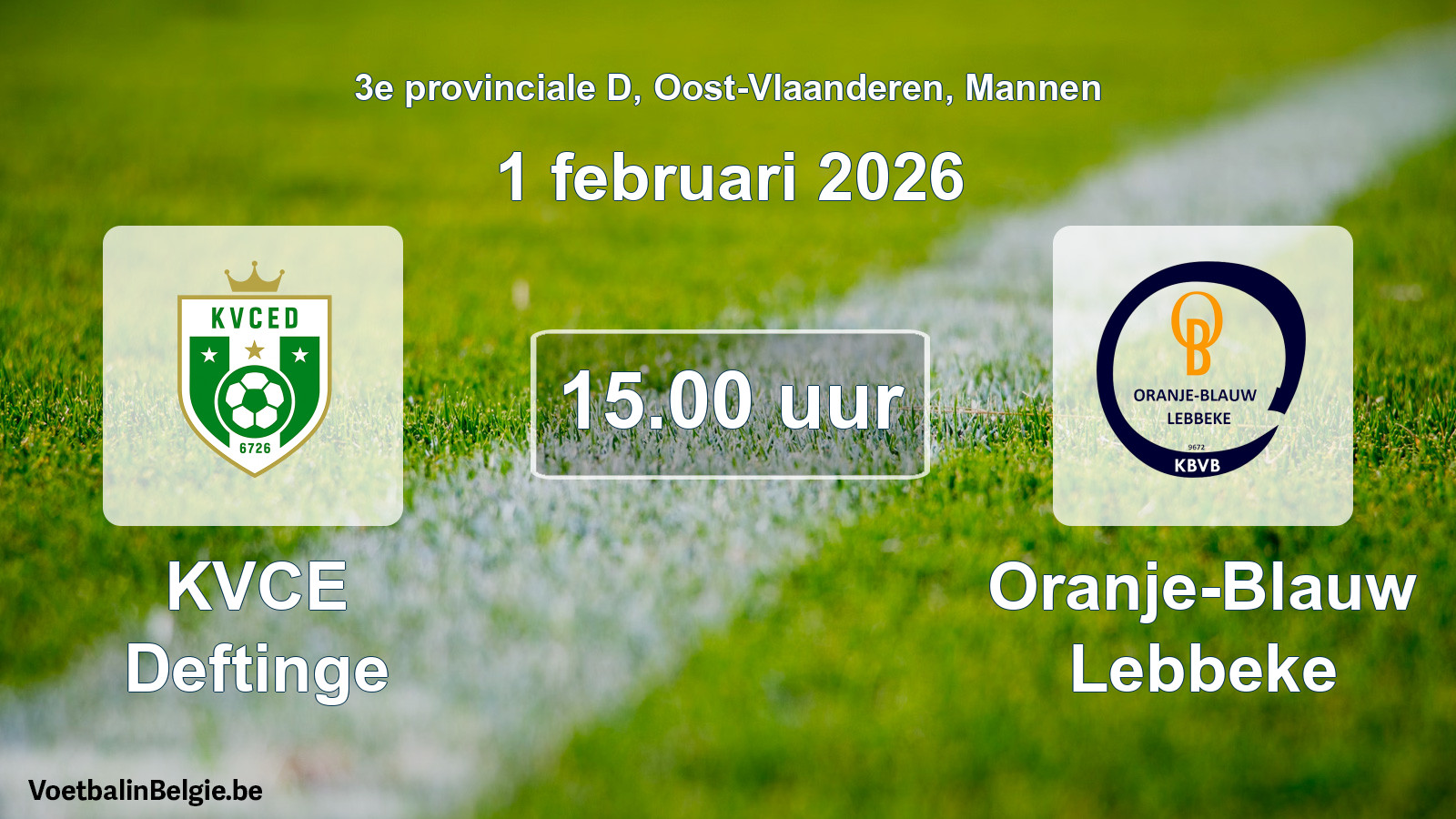 Scheduled match men football: KVCE Deftinge - Oranje-Blauw Lebbeke (1 February 2026)