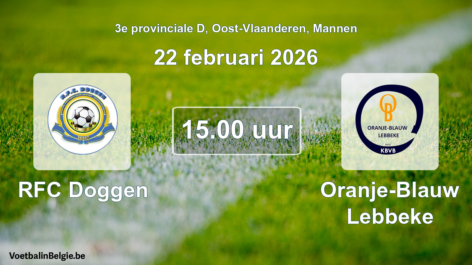 Geplande wedstrijd mannenvoetbal: RFC Doggen - Oranje-Blauw Lebbeke (22 februari 2026)