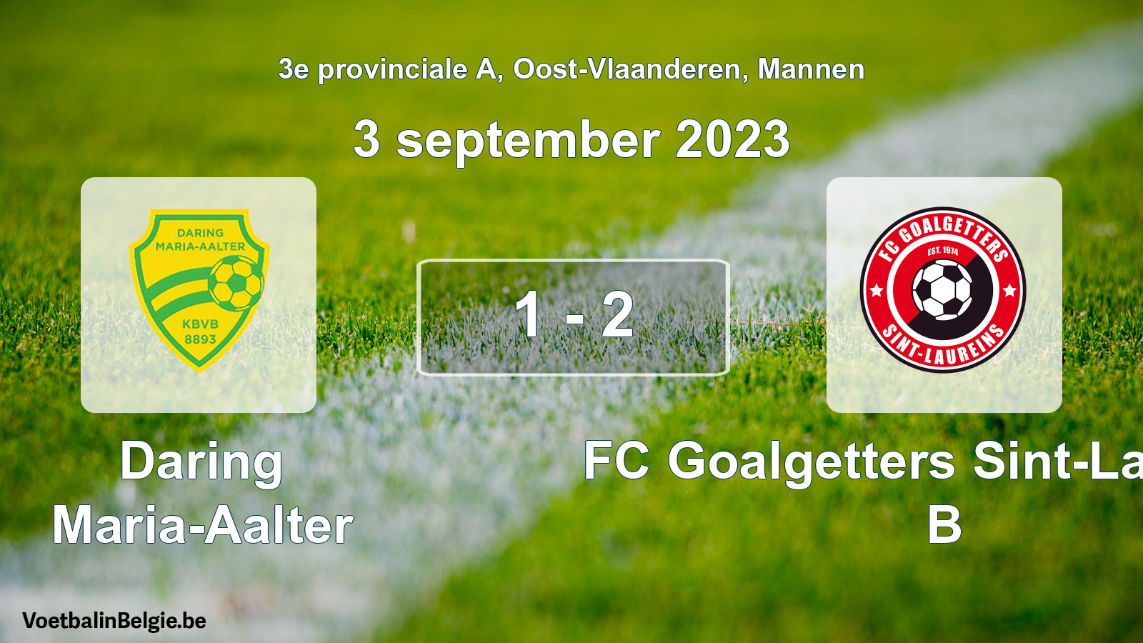 Gespeelde wedstrijd mannenvoetbal: Daring Maria-Aalter - FC Goalgetters Sint-Laureins B 1 - 2 (3 september 2023)