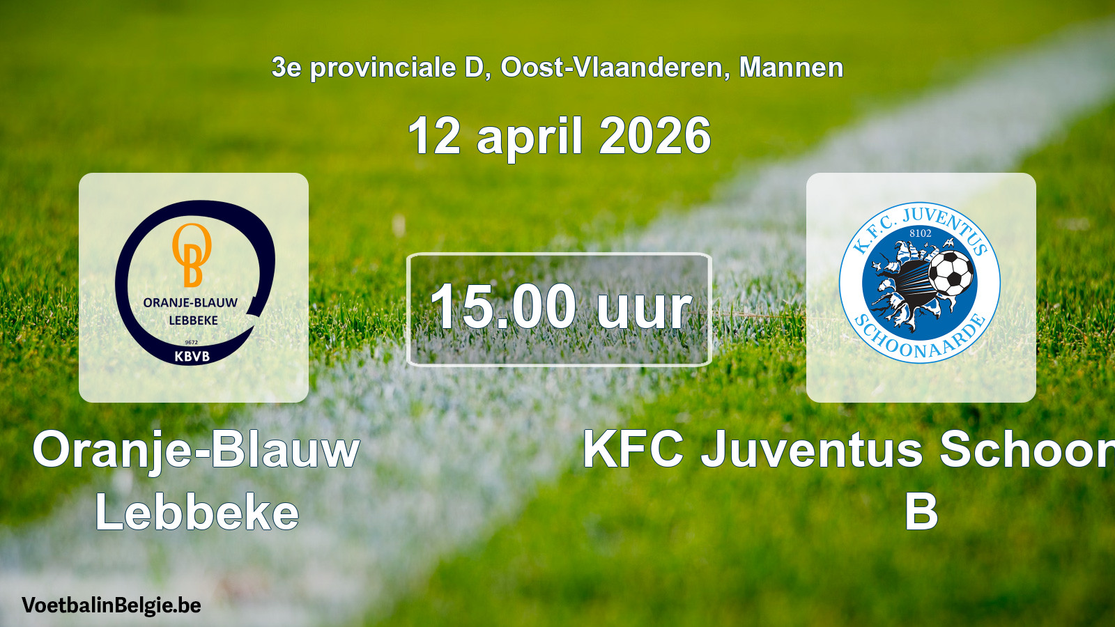Scheduled match men football: Oranje-Blauw Lebbeke - KFC Juventus Schoonaarde B (12 April 2026)