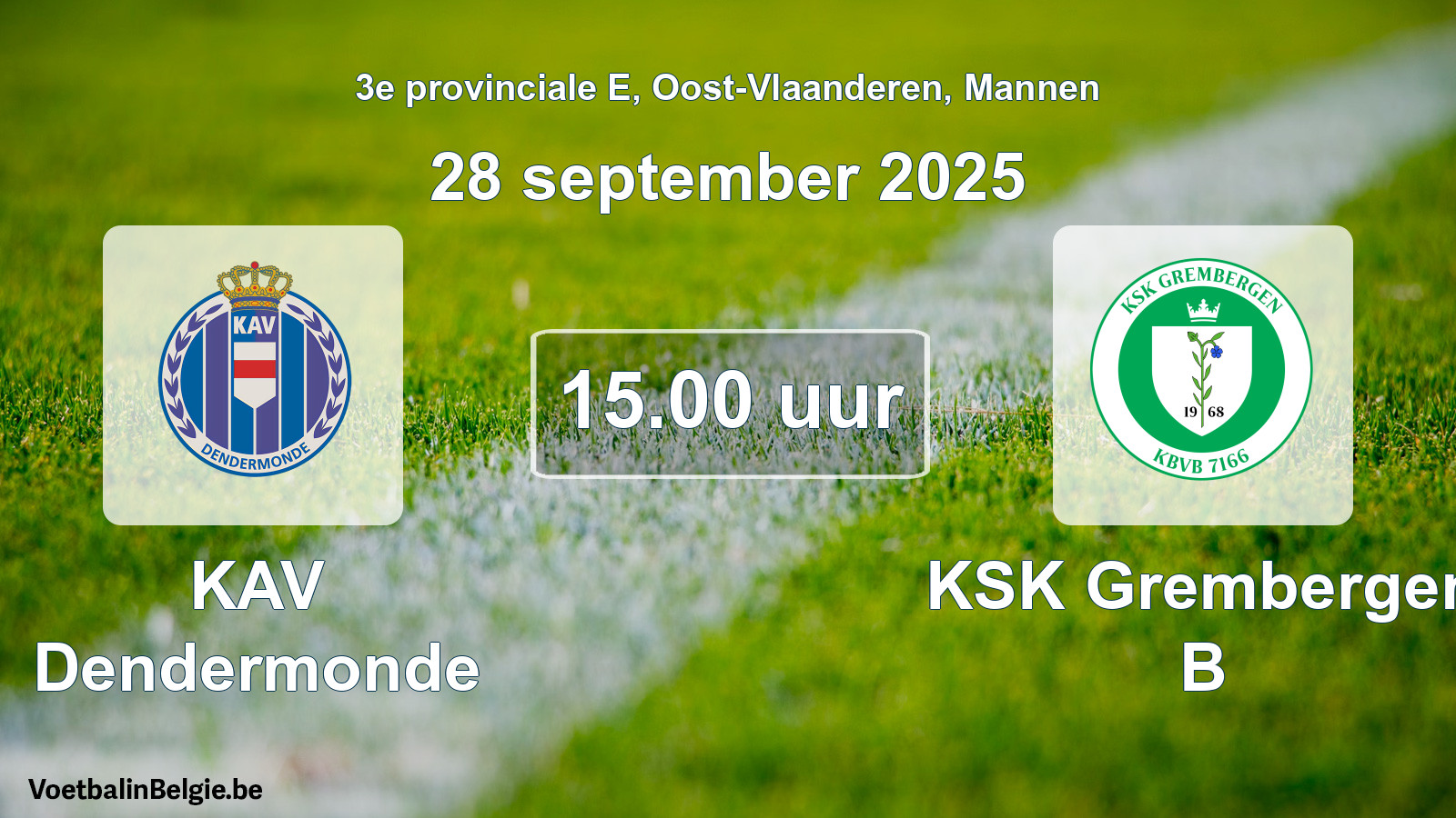 Geplande wedstrijd mannenvoetbal: KAV Dendermonde - KSK Grembergen B (28 september 2025)