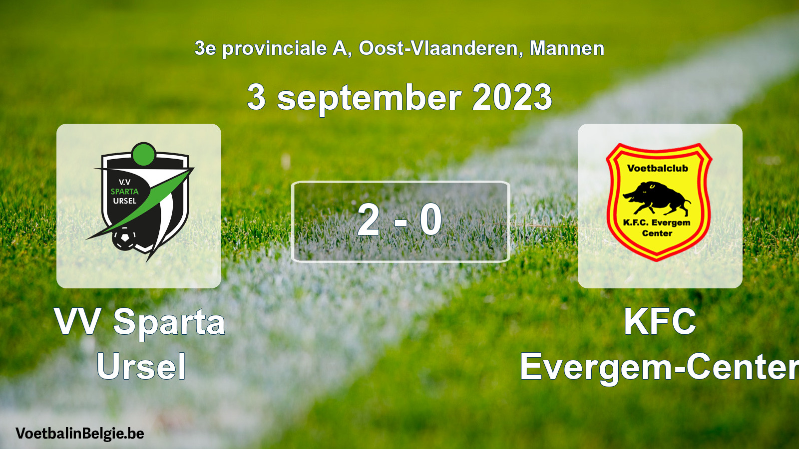 Gespeelde wedstrijd mannenvoetbal: VV Sparta Ursel - KFC Evergem-Center 2 - 0 (3 september 2023)
