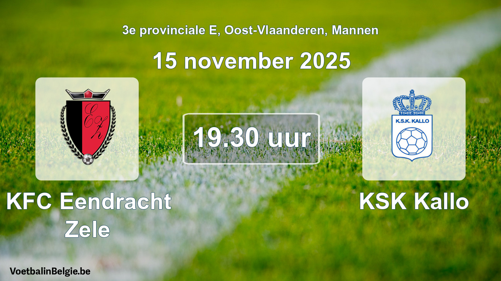 Scheduled match men football: KFC Eendracht Zele - KSK Kallo (15 November 2025)
