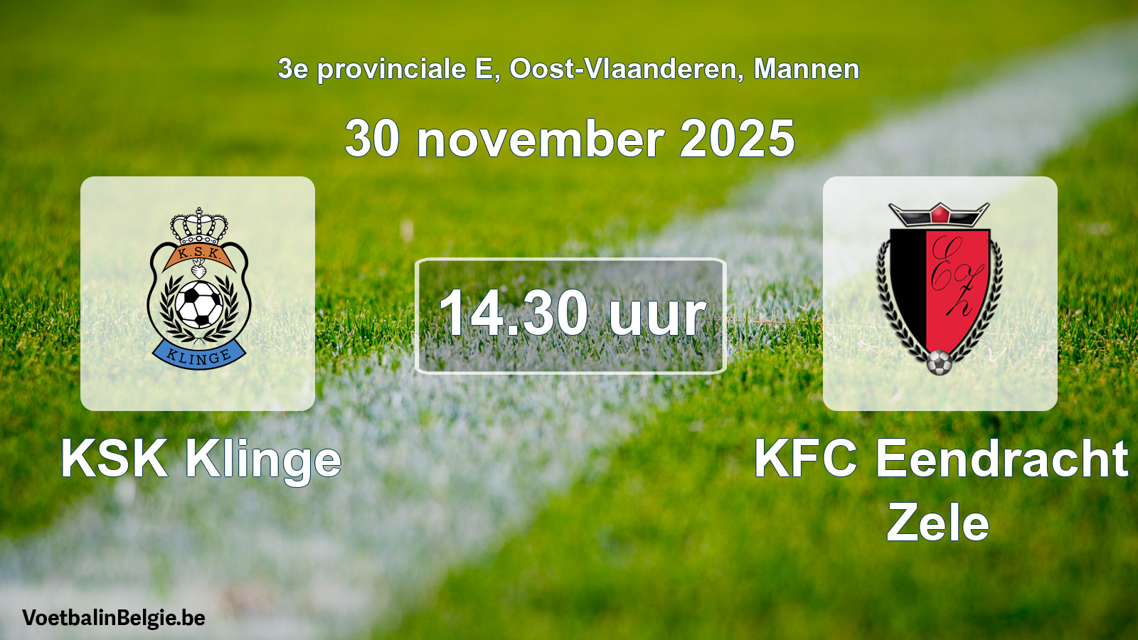 Scheduled match men football: KSK Klinge - KFC Eendracht Zele (30 November 2025)