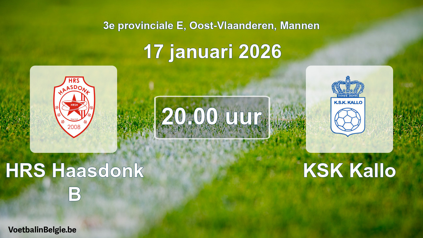 Geplande wedstrijd mannenvoetbal: HRS Haasdonk B - KSK Kallo (17 januari 2026)