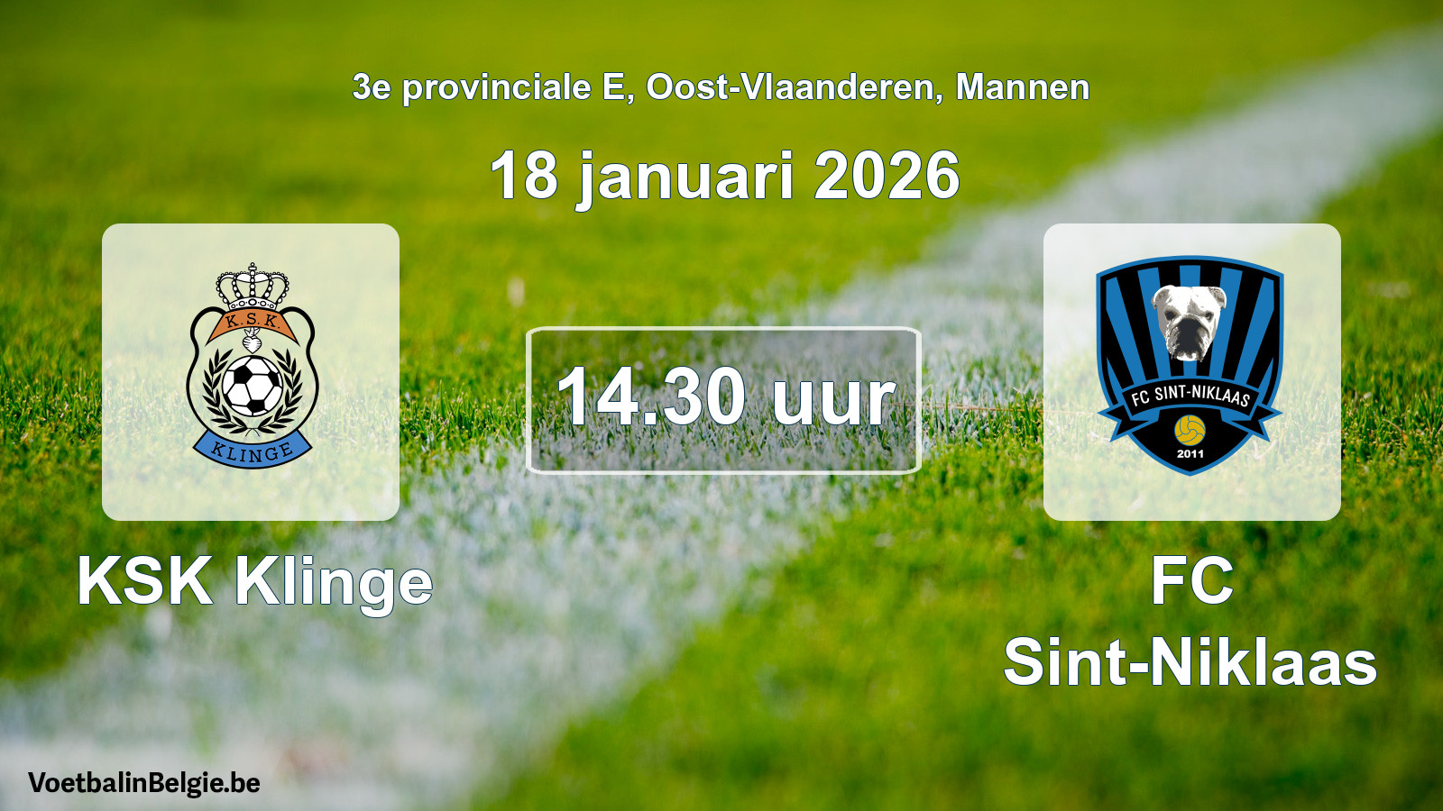 Scheduled match men football: KSK Klinge - FC Sint-Niklaas (18 January 2026)