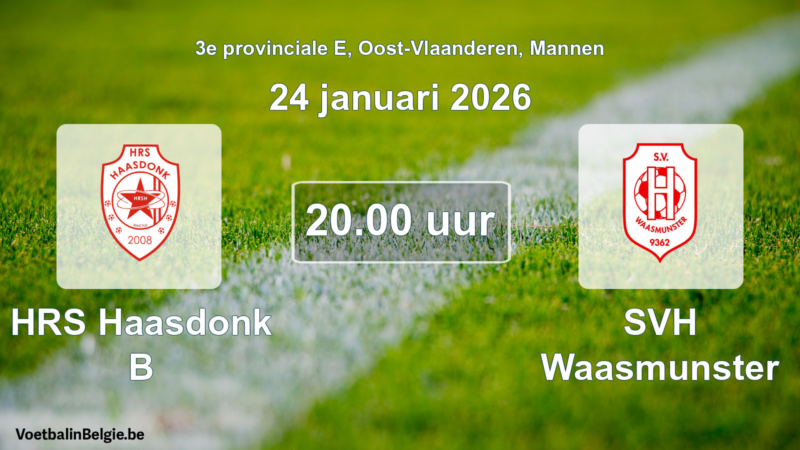 Geplande wedstrijd mannenvoetbal: HRS Haasdonk B - SVH Waasmunster (24 januari 2026)