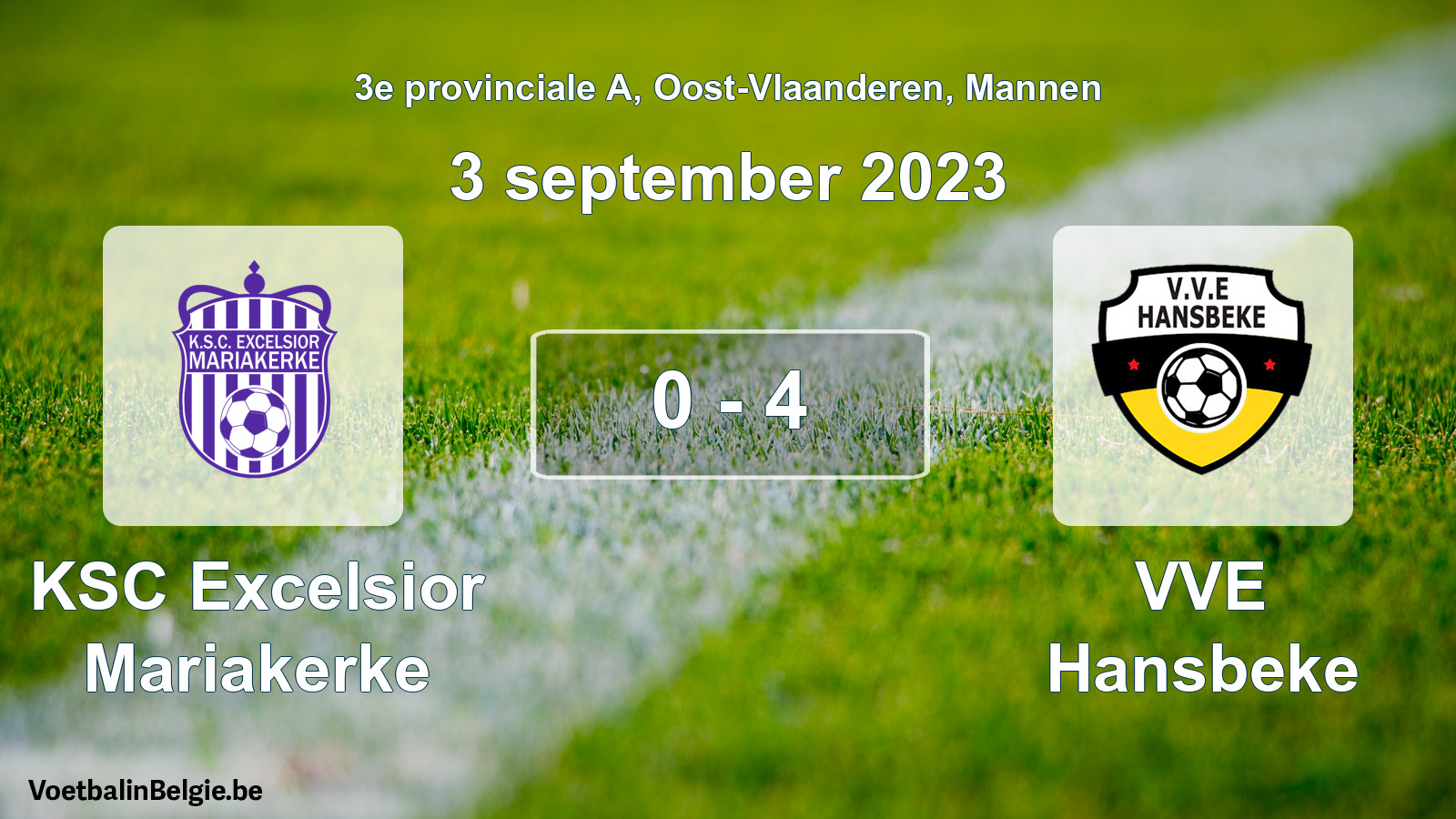 Gespeelde wedstrijd mannenvoetbal: KSC Excelsior Mariakerke - VVE Hansbeke 0 - 4 (3 september 2023)