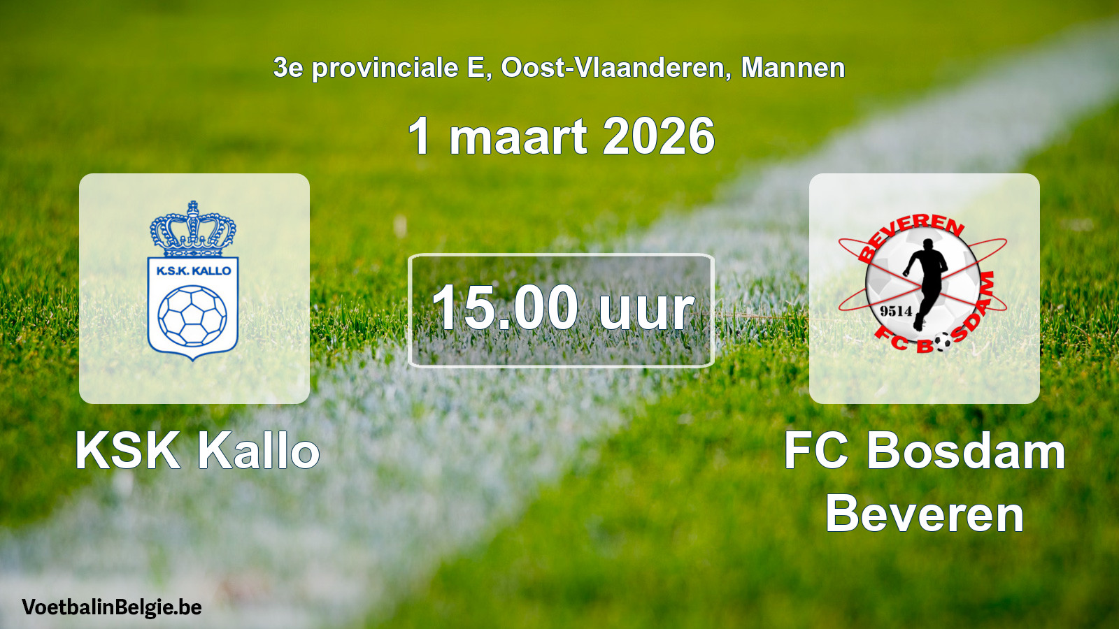 Scheduled match men football: KSK Kallo - FC Bosdam Beveren (1 March 2026)