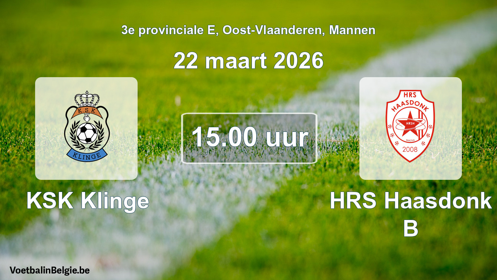 Scheduled match men football: KSK Klinge - HRS Haasdonk B (22 March 2026)