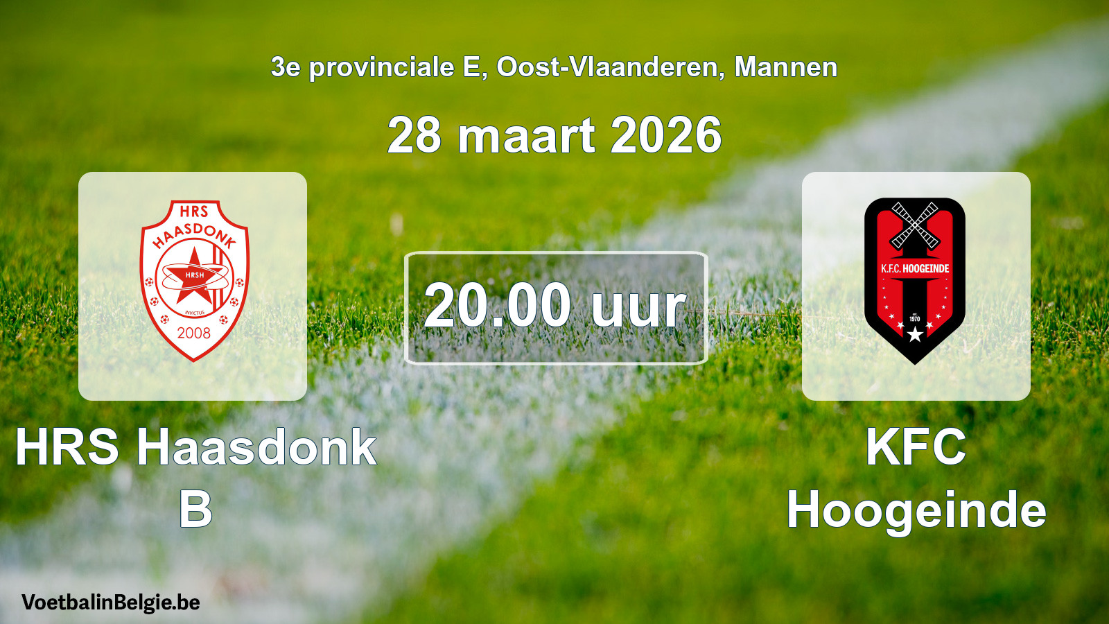 Geplande wedstrijd mannenvoetbal: HRS Haasdonk B - KFC Hoogeinde (28 maart 2026)