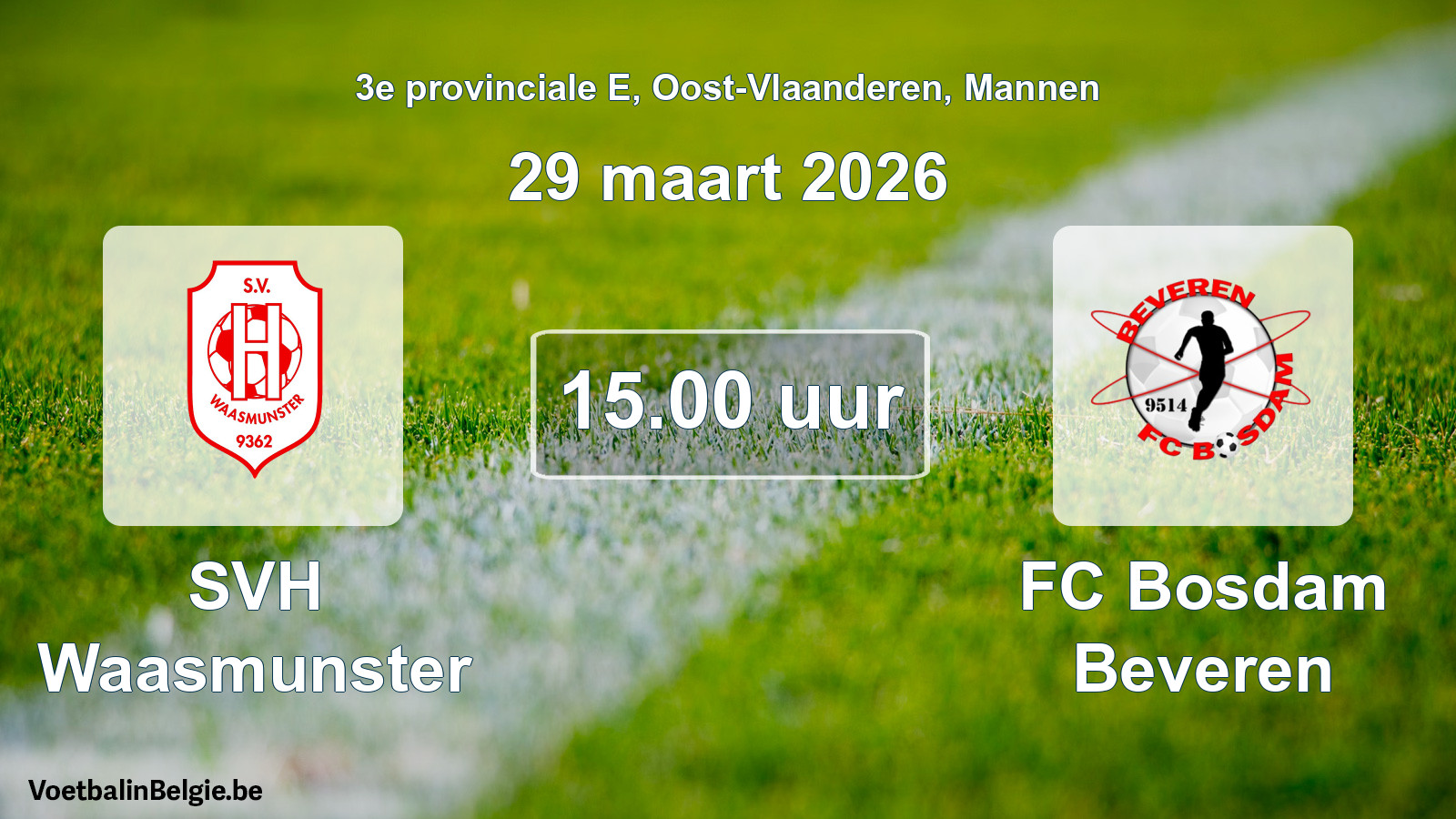 Geplande wedstrijd mannenvoetbal: SVH Waasmunster - FC Bosdam Beveren (29 maart 2026)