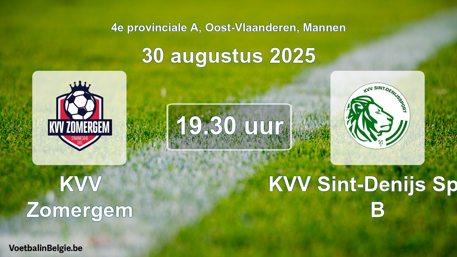 Geplande wedstrijd mannenvoetbal: KVV Zomergem - KVV Sint-Denijs Sport B (30 augustus 2025)