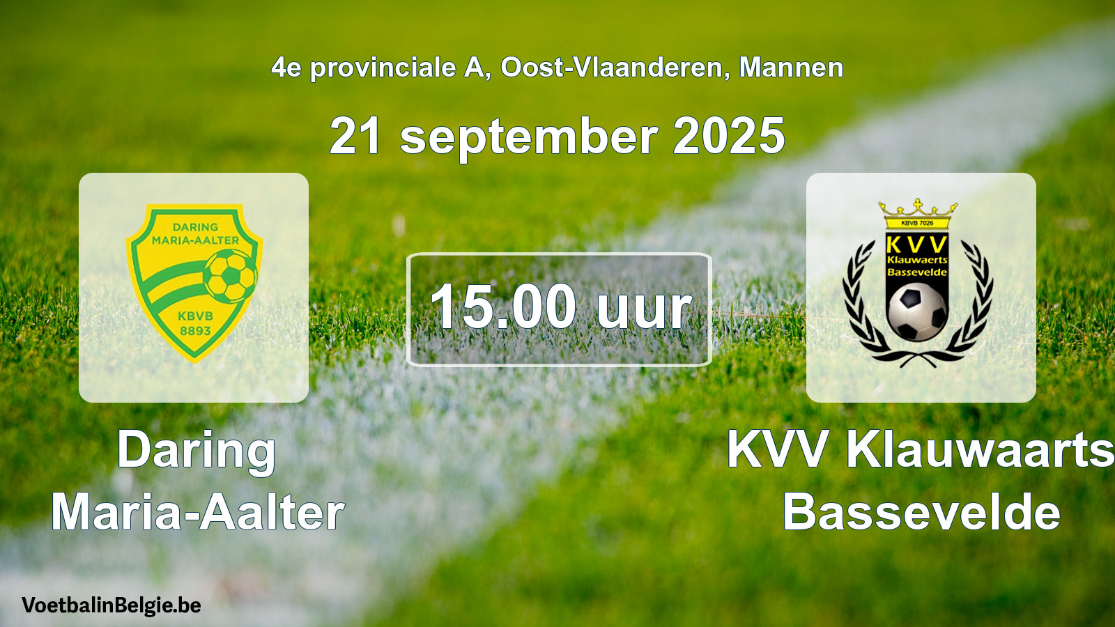 Scheduled match men football: Daring Maria-Aalter - KVV Klauwaarts Bassevelde (21 September 2025)