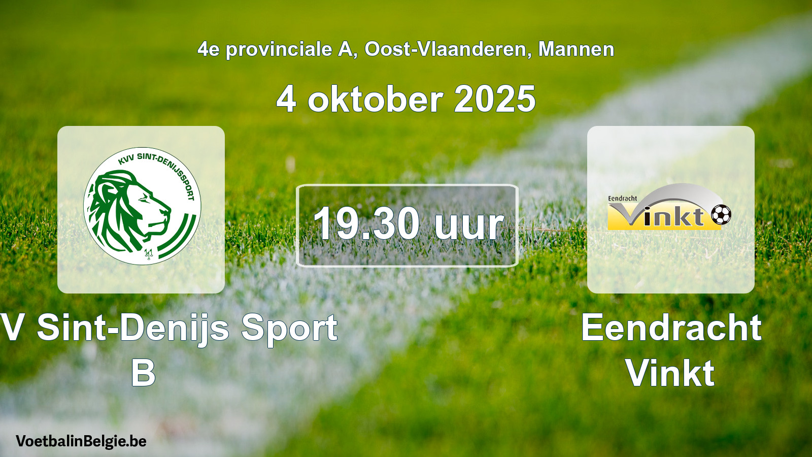 Geplande wedstrijd mannenvoetbal: KVV Sint-Denijs Sport B - Eendracht Vinkt (4 oktober 2025)