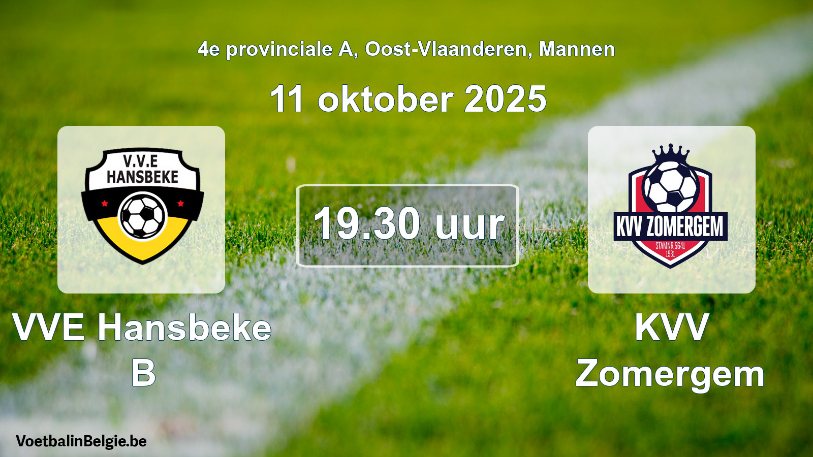 Scheduled match men football: VVE Hansbeke B - KVV Zomergem (11 October 2025)