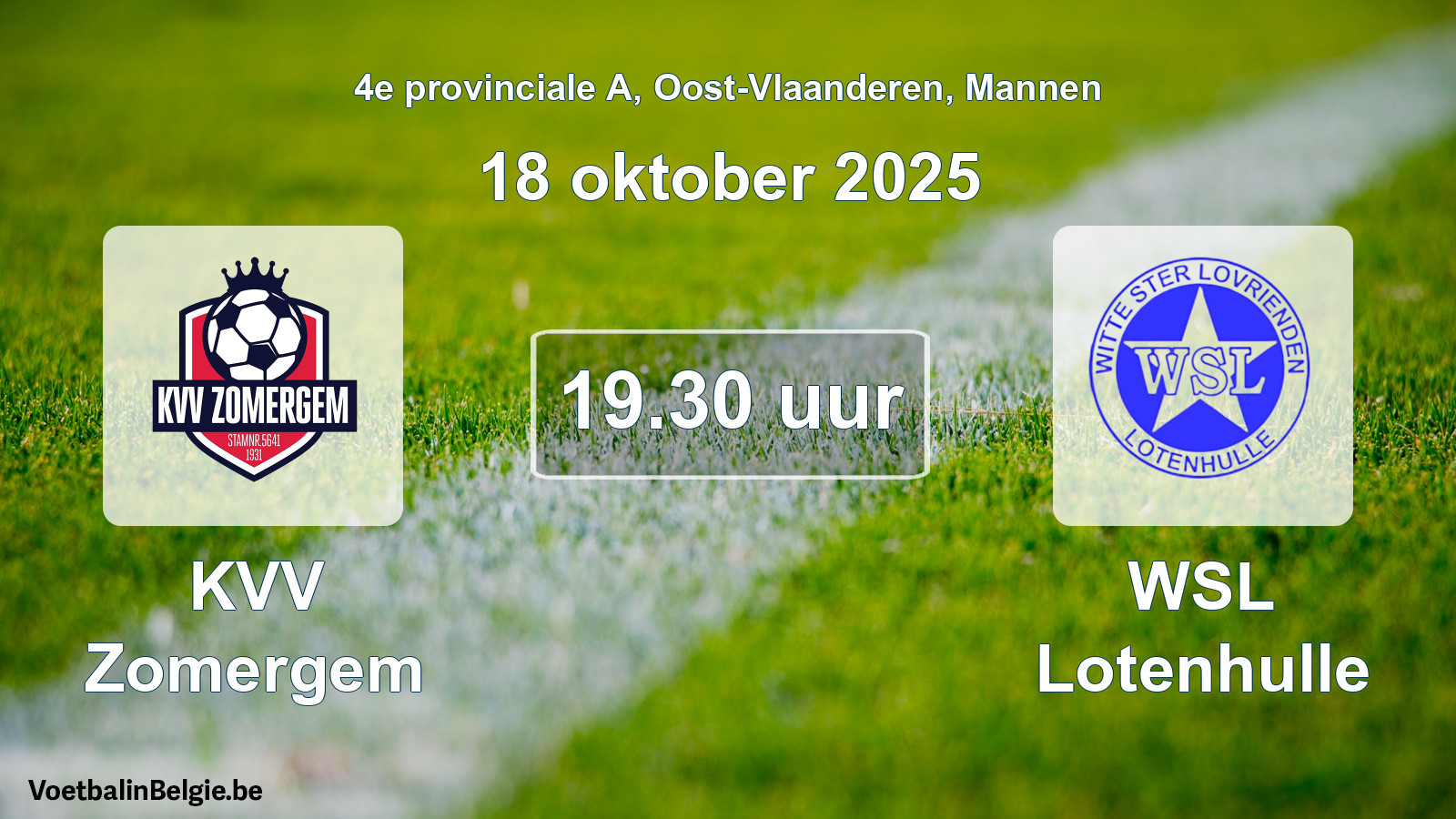Scheduled match men football: KVV Zomergem - WSL Lotenhulle (18 October 2025)