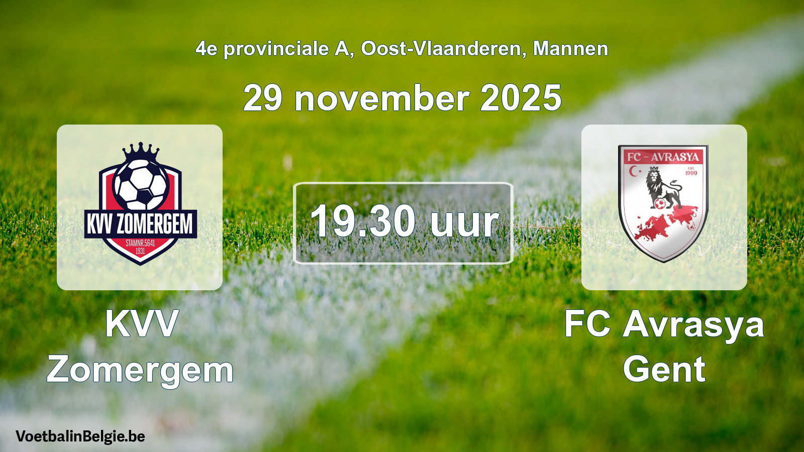 Geplande wedstrijd mannenvoetbal: KVV Zomergem - FC Avrasya Gent (29 november 2025)