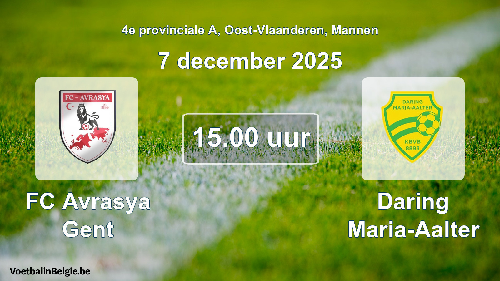 Scheduled match men football: FC Avrasya Gent - Daring Maria-Aalter (7 December 2025)