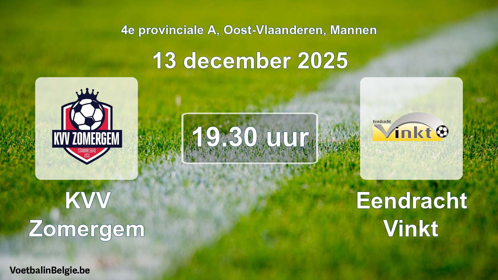 Scheduled match men football: KVV Zomergem - Eendracht Vinkt (13 December 2025)