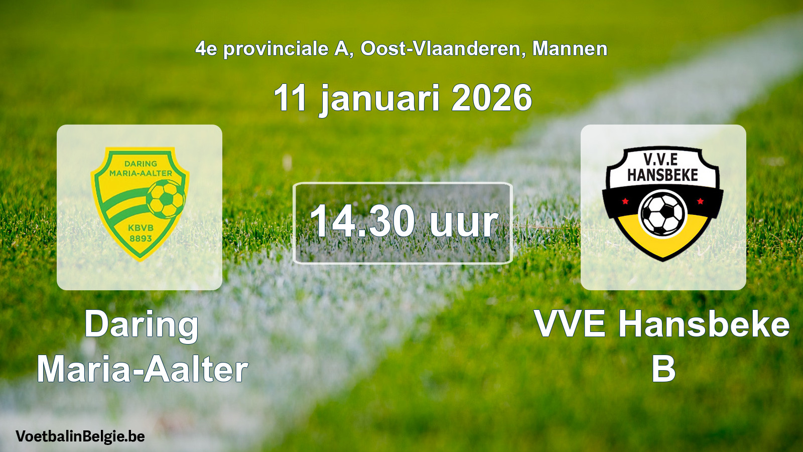 Scheduled match men football: Daring Maria-Aalter - VVE Hansbeke B (11 January 2026)