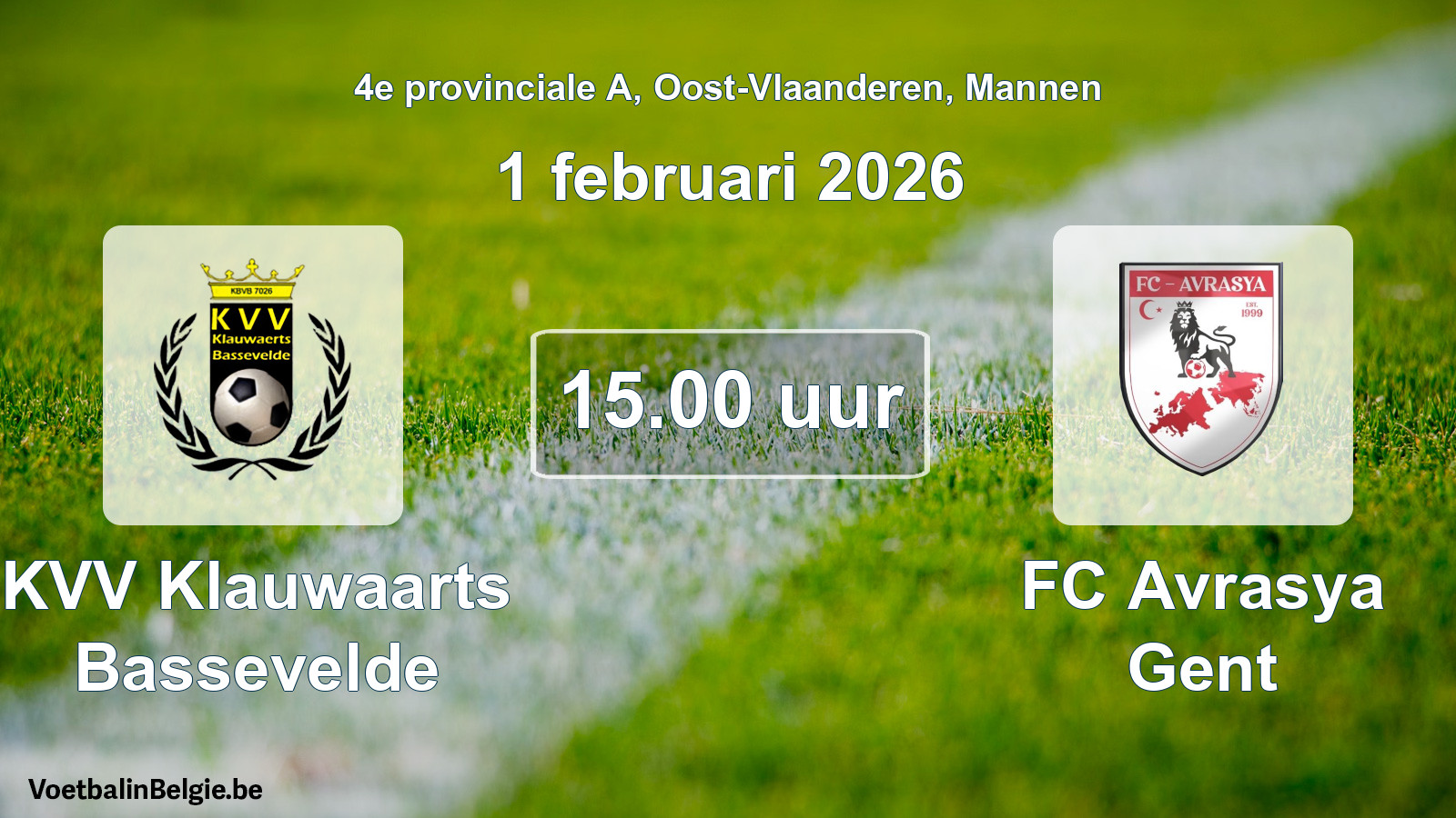 Scheduled match men football: KVV Klauwaarts Bassevelde - FC Avrasya Gent (1 February 2026)