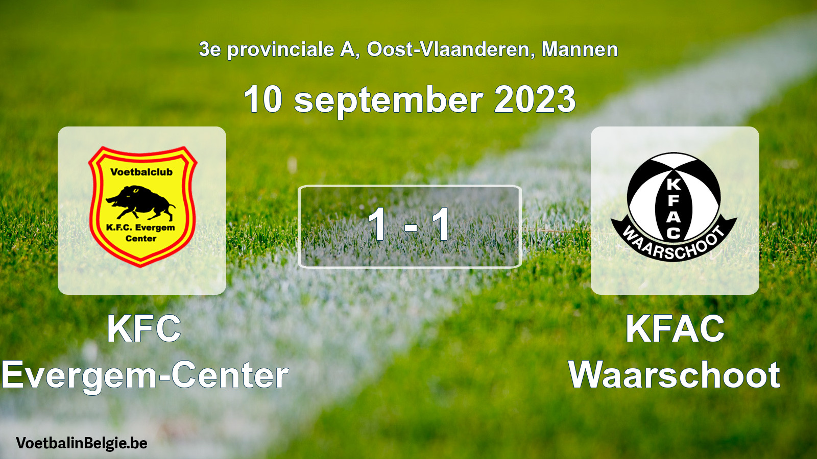 Gespeelde wedstrijd mannenvoetbal: KFC Evergem-Center - KFAC Waarschoot 1 - 1 (10 september 2023)
